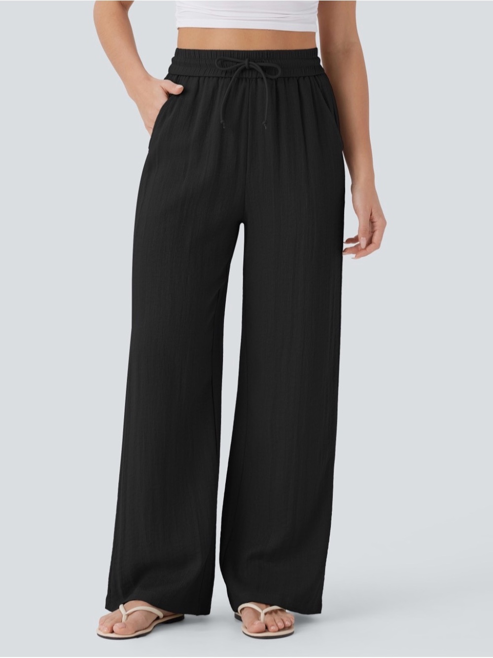 HALARA Black Wide-Leg Drawstring Pants